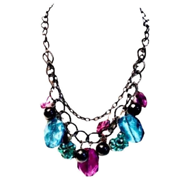 🍍Chain Necklace w/ Dangling Colorful Faux Gems🍍 - Picture 1 of 4
